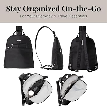 Baggallini Essential Mini Backpack Purse for Women - Built-in RFID Card Holder - Convertible Sling Bag with Adjustable Shoulder Strap