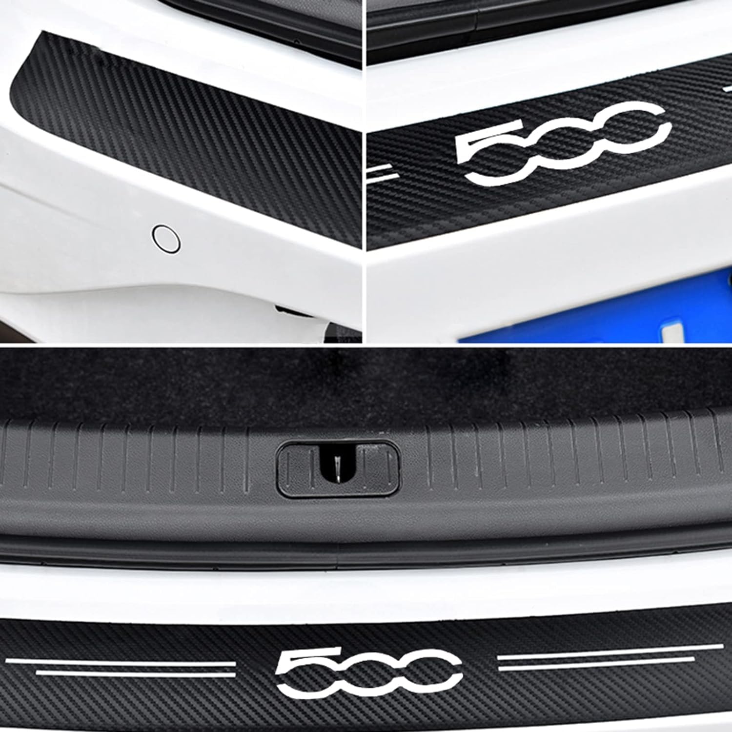 Protezione Paraurti Posteriore Auto per FI-AT 500 500C 500L 500X, Striscia per Bagagliaio in Fibra Carbonio AntiGraffio Adesivi Decorativi Accessori,Black