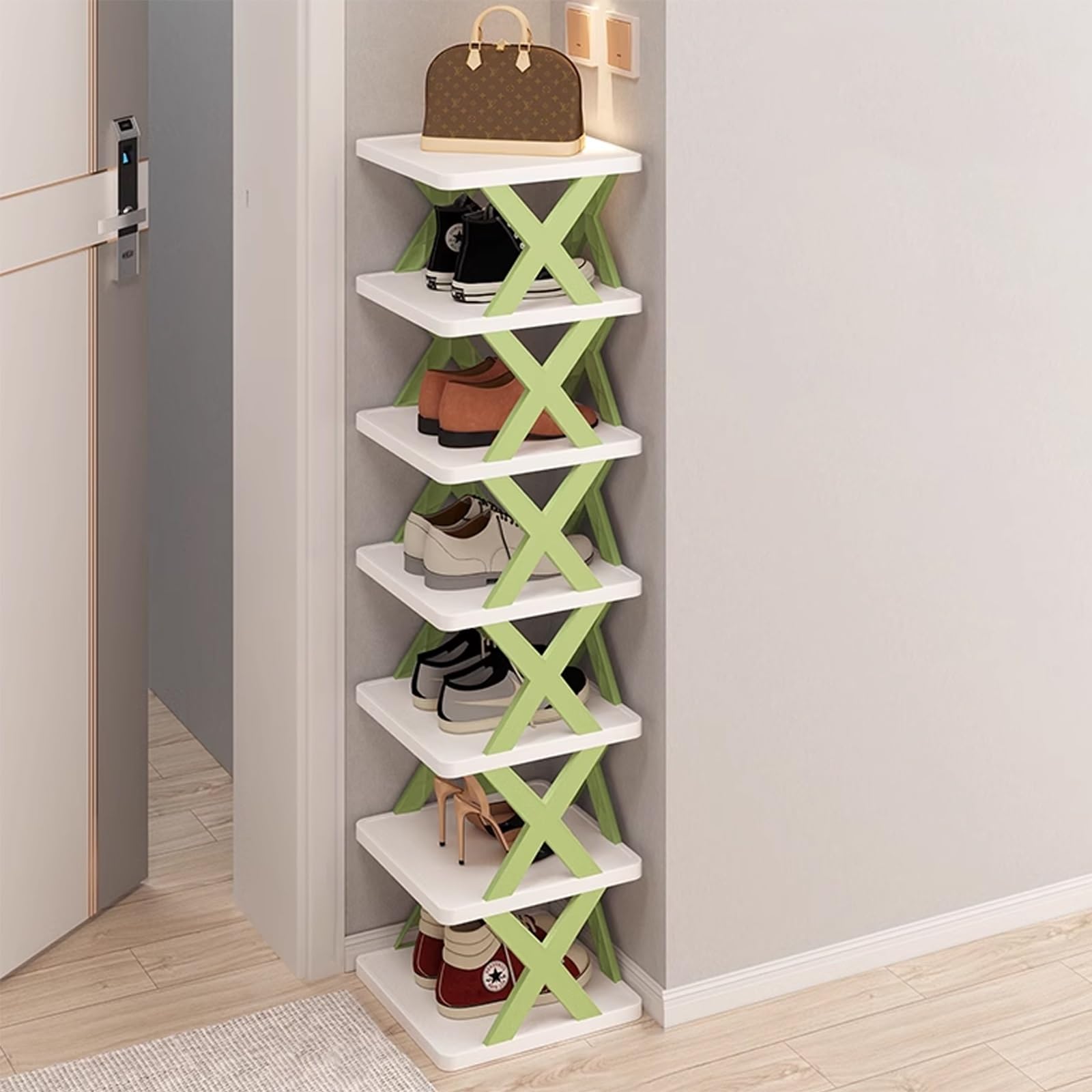 SVFOEBJM Tall Shoe Rack, Shoes Rack for Entrance, Multi-Layer Stackable Shoe Rack, Foldable Shoe Rack, Narrow Shoe Rack for Space Saving Shoe Storage, DIY Combination, Toolless Installation