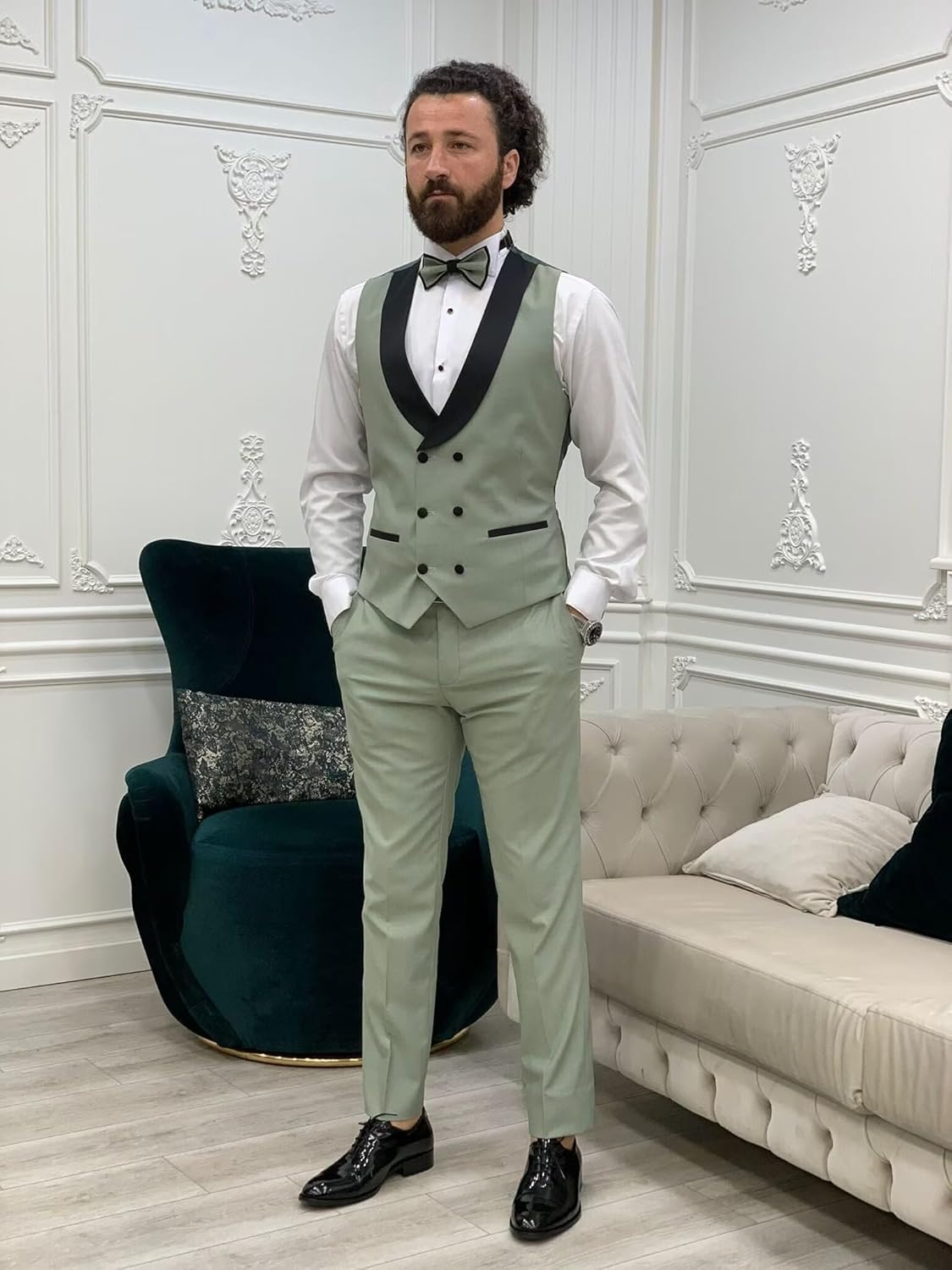 Wangyue Men's Tuxedo Suit 3 Piece Slim Fit Suit for Men Tuxedo for Men Wedding Party Dinner Prom - Image 6