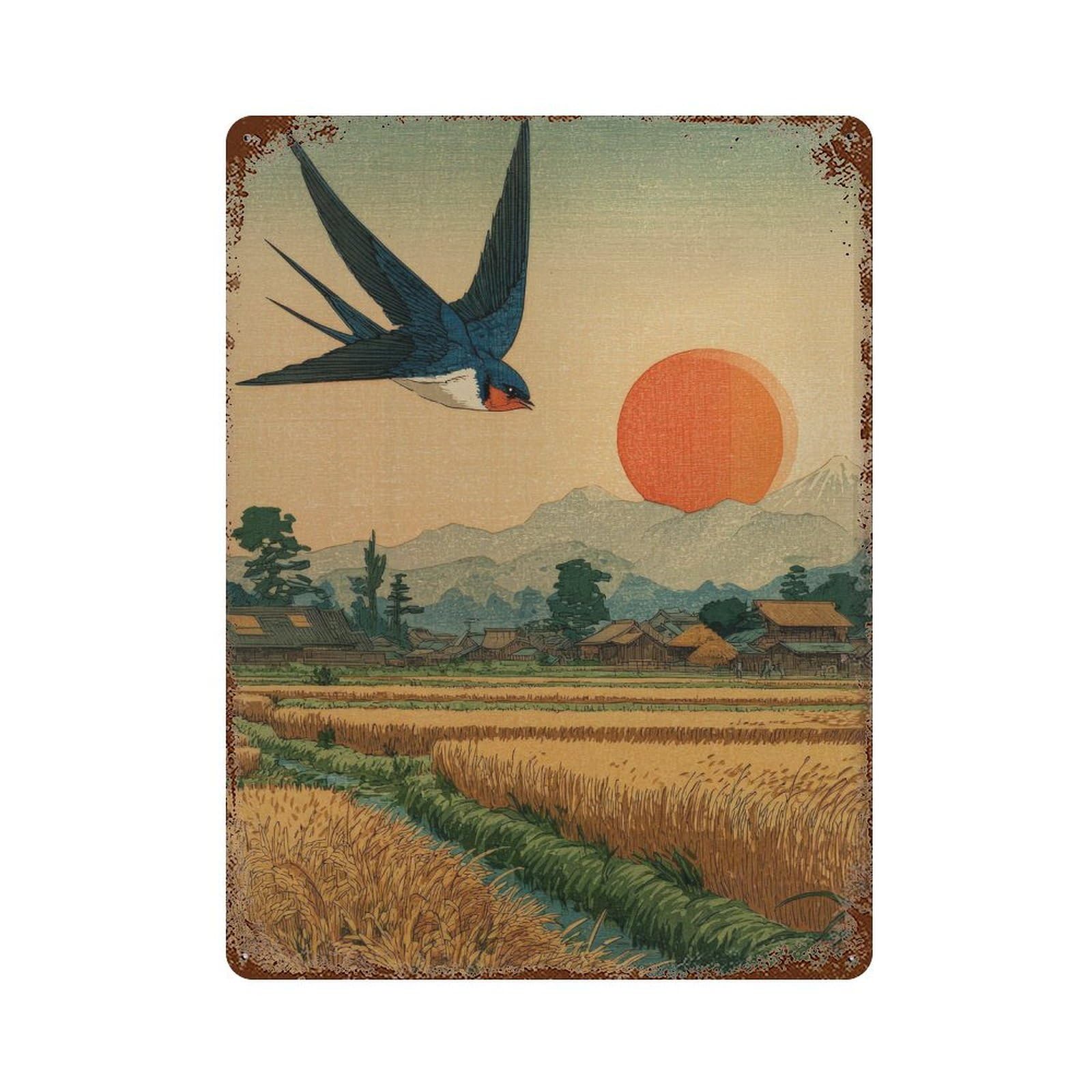 xiaoxiaoshen Sow Bird. Traditional Japanese Ukiyo Wall Decor Art Metal Tin Poster Modern Home Decor Art Home Bar Shop Decorations Vintage Sign 40x30cm