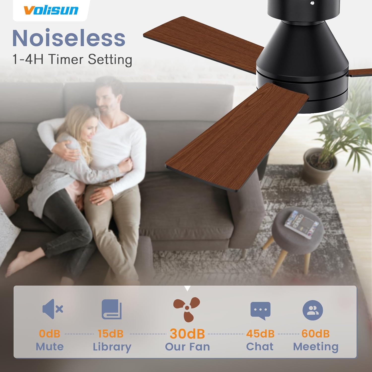 VOLISUN Ceiling Fans with Lights Flush Mount, 42 inch Low Profile Ceiling Fan with Light and Remote, Queit & Reversible Motor,3CCT, Dimmable, Black Modern Ceilings Fans for Bedroom, Living Room - Image 6