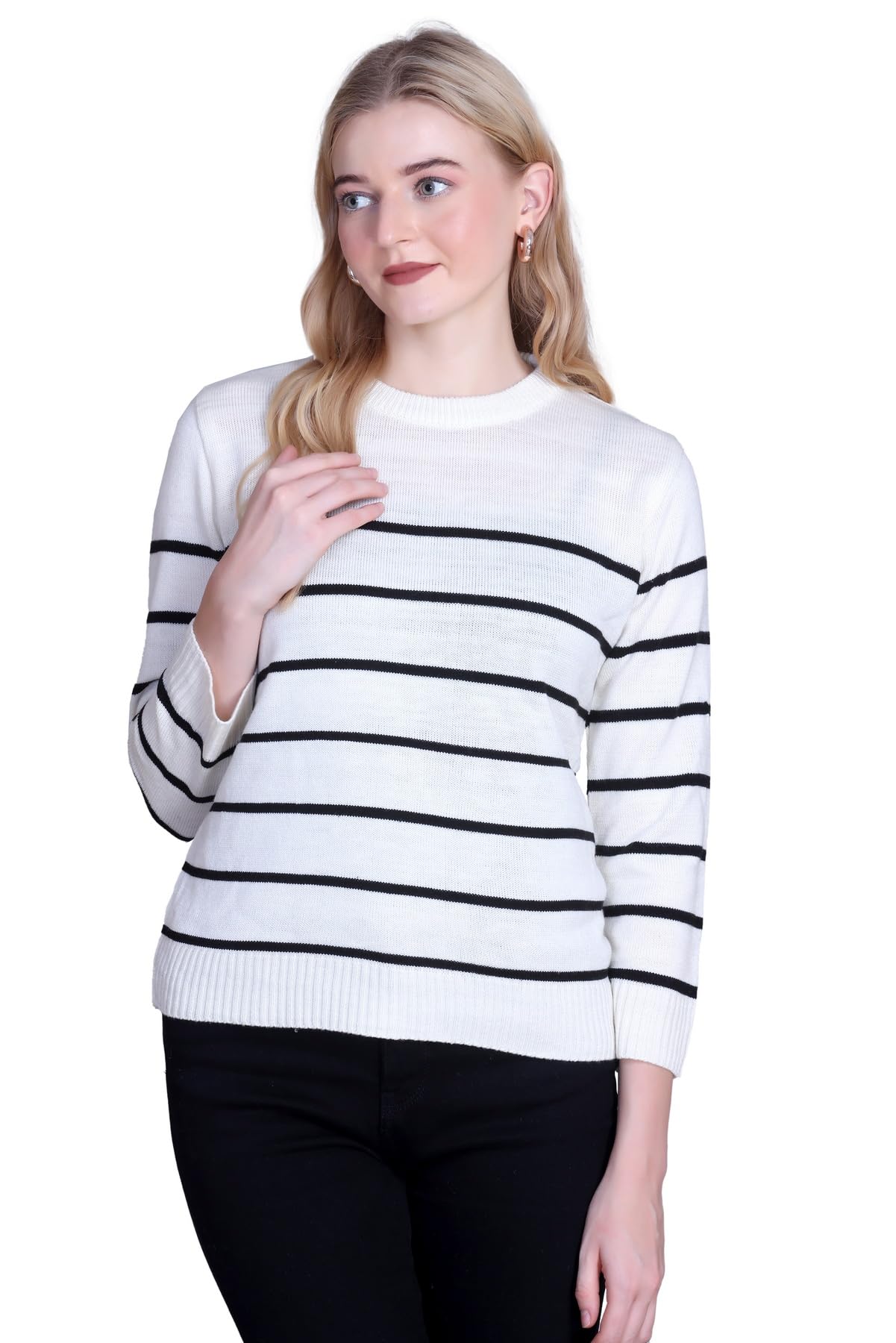 montrex Women Wool Blend Striped Winter Wear Sweater Top for Women Soft Warm Knit Full Sleeve Pullover-picture-25