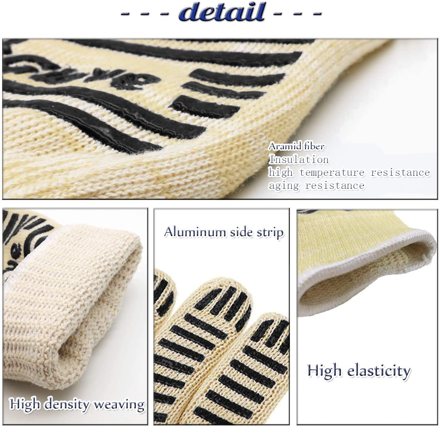 Guantes para horno, resistentes al calor, guantes de parrilla de 540 grados, guantes de silicona antideslizantes para horno con dedos, guantes de barbacoa para cocinar/cocina/hornear, paquete de 2 3