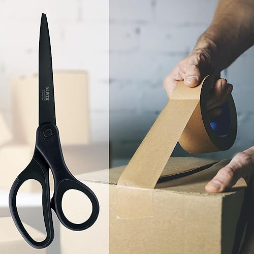 Miniatura 2 de Leitz Tijeras de titanio, para diestros o zurdos (ambidiestros), 8.071 in, antiadherentes, papelería de oficina, mango ergonómico, color negro
