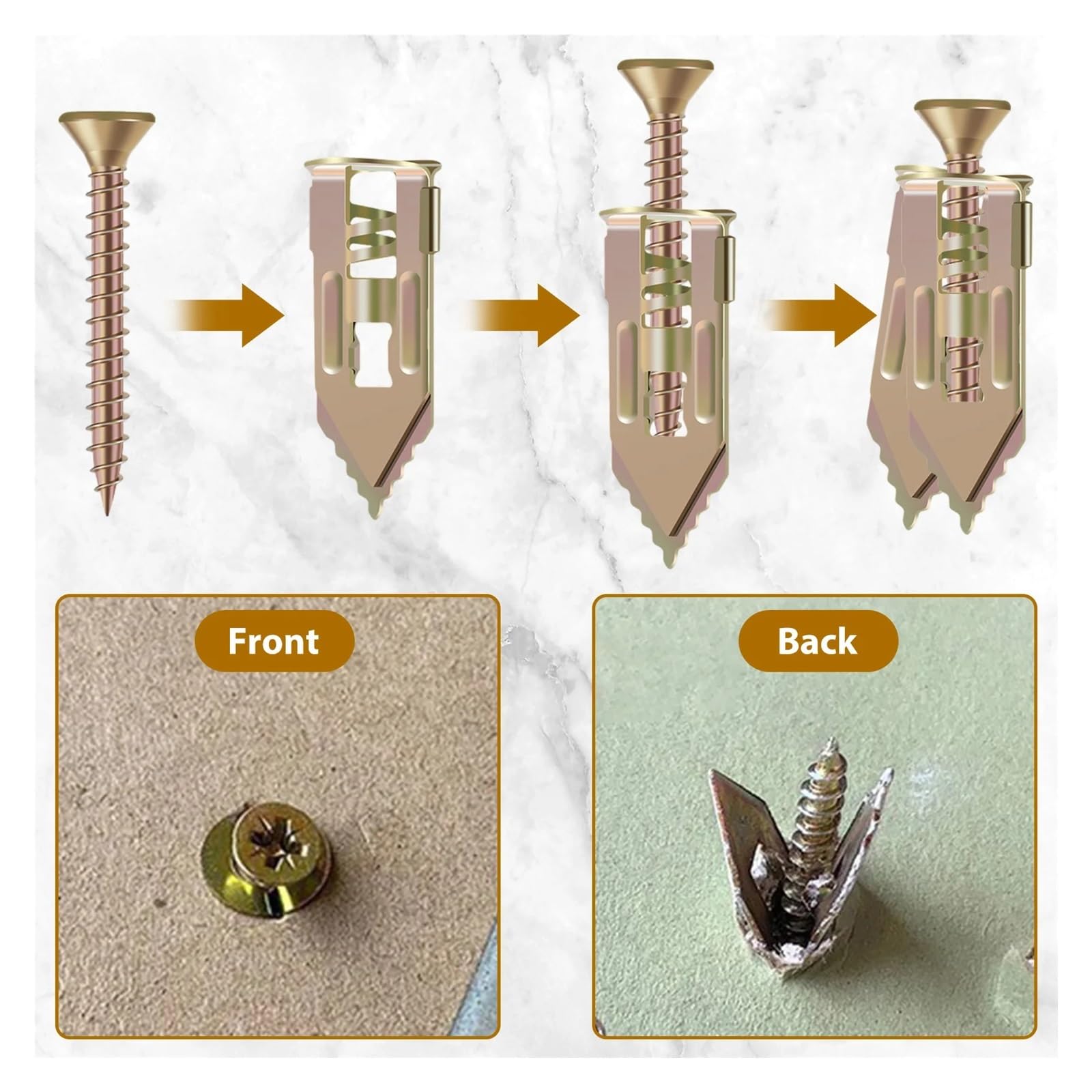 Kit de 70 anclajes autoperforantes for paneles de yeso con tornillos, sin taladro, de acero galvanizado, for estanterías, correas y decoración de gabinetes.