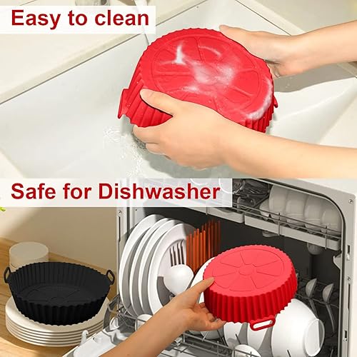 Miniatura 2 de DEKVO - Paquete de 3 forros de silicona para freidora de aire  8 pulgadas  Apto para alimentos  Resistente al calor  Antiadherente  Múltiples usos
