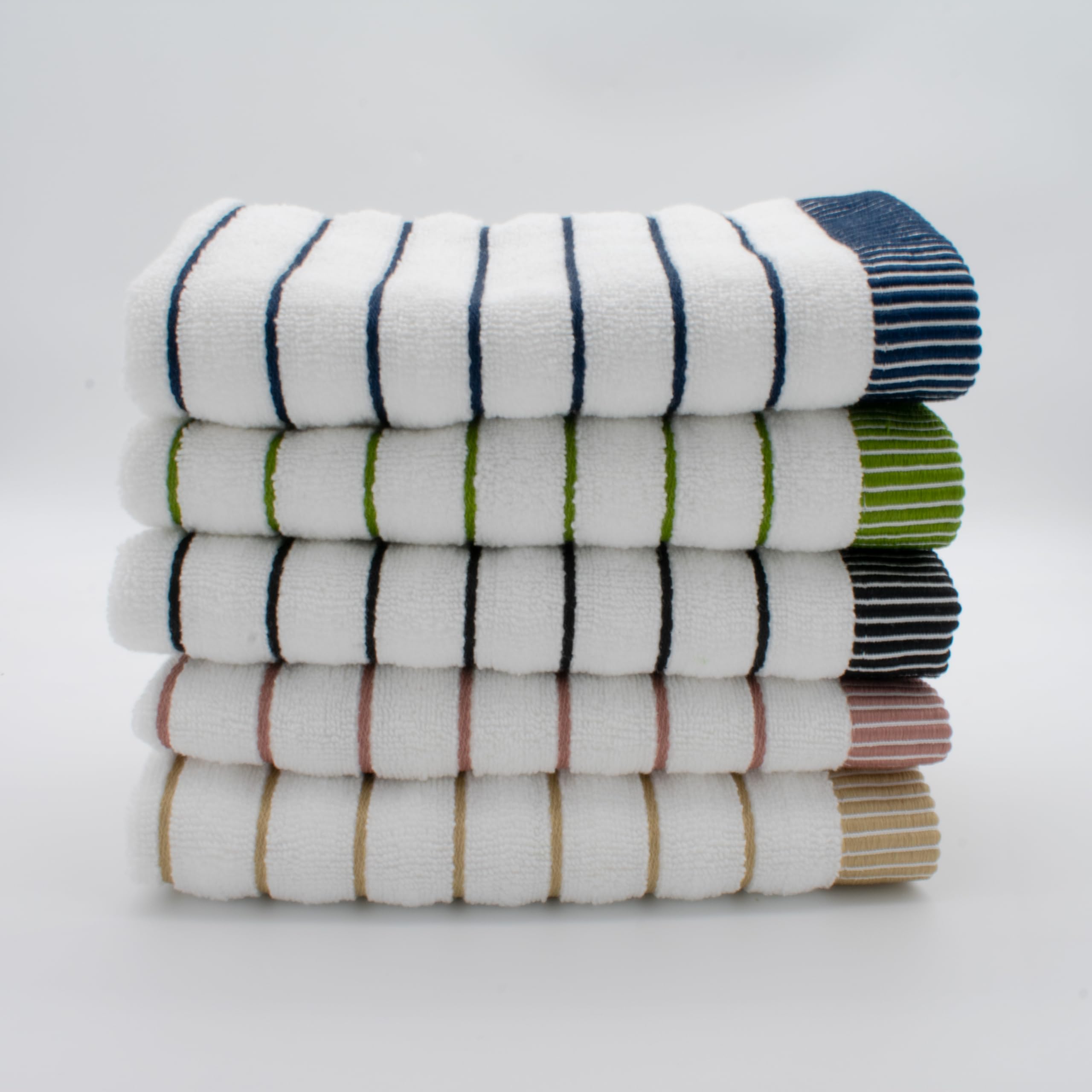 Ensemble de 3 Serviettes Crème à Rayures de 600 g/m² - Serviette de Bain, Serviette à Main et Serviette de Lavage - Douces et Très Absorbantes, Séchage Rapide
