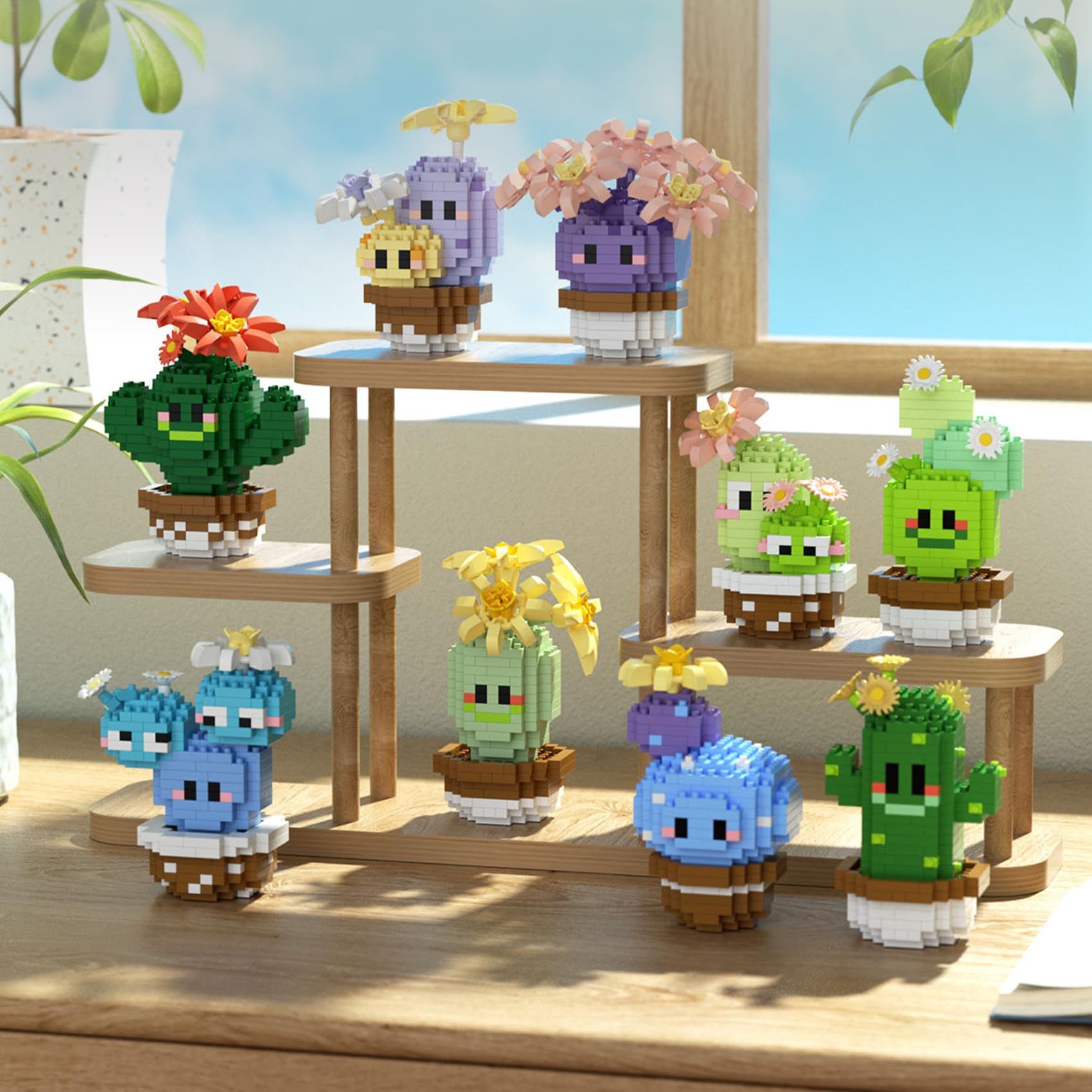 LULUFUN Building Blocks Set, Plant Cactus Mini Building Toy, Educational Toy,Gift for Adults and Children,Set of 9 - Image 2