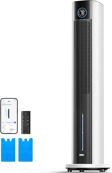 Dreo Evaporative Air Swamp Cooler, 43" Cooling Fans that Blow Cold Air 2025 Upgraded, 85° Oscillating Floor Fan for Bedroom, Easy Cleaning, APP Control, Ice Packs, 4 Speeds & 4 Modes, 12H Timer, White