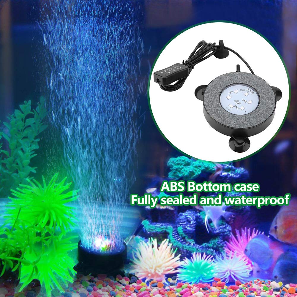 Tnfeeon LED Aquarium Air Stone, RGB Farbwechsel Unterwasser Beleuchtung mit Fernbedienung, Sauerstoff Blasenstein & Dekolampe mit Saugnapf für Fischteich und Aquarium