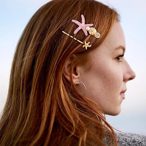 Miniatura 3 de HINZIC Paquete de 10 pinzas para el pelo de estrella de mar, palitos de cristal de concha de mar, alfileres de estrella de mar brillante, soporte