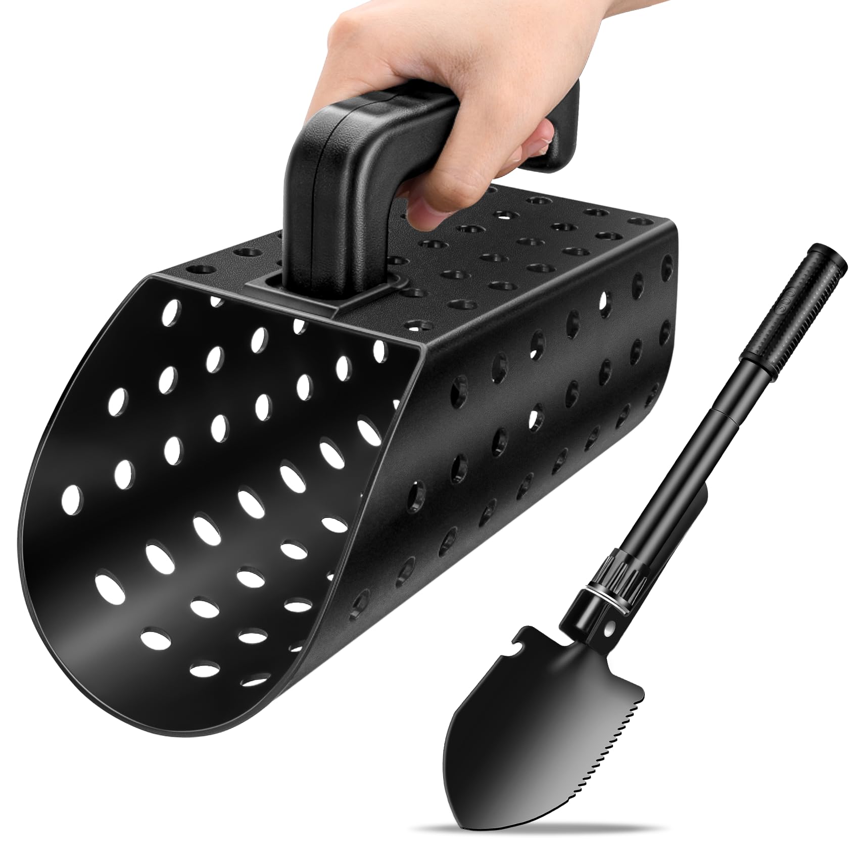 Dmyond Metal Detector Accessories - Includes Sand Scoop for Metal Detecting, Collapsible Shovel, for Beach Shelling, Sand Sifter, Digging Loosening Planting