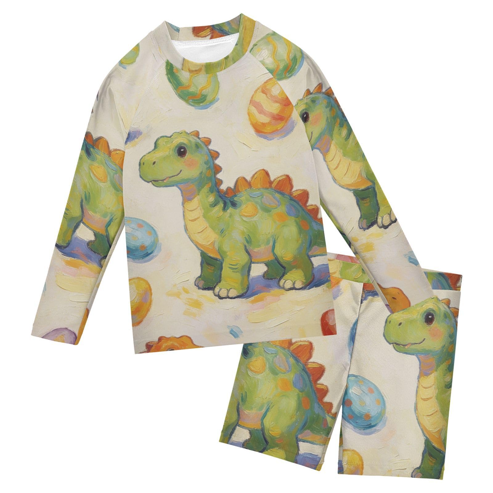 Bañador de manga larga para niños con protección UV y estampado de dinosaurio 6