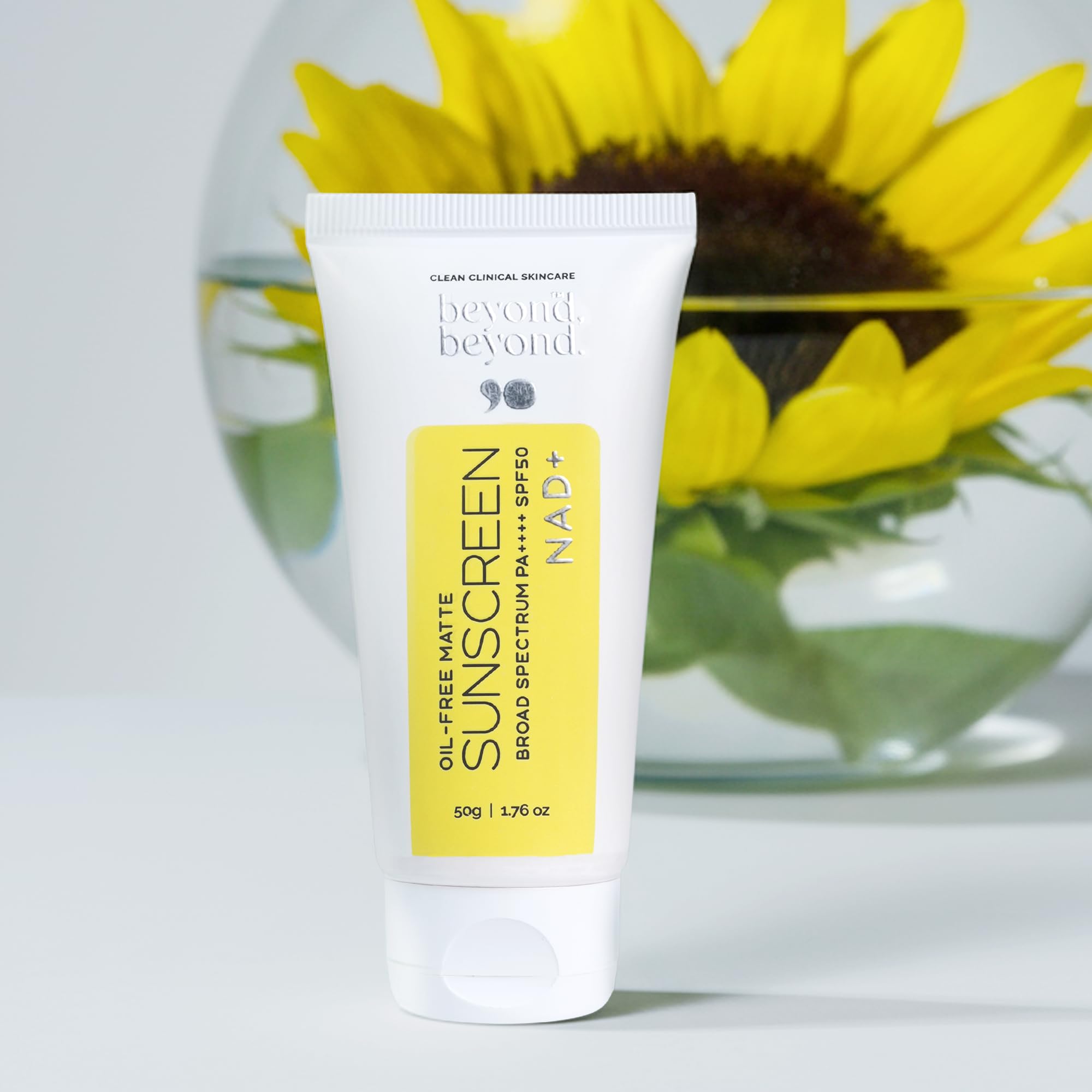 BEYOND BEYOND 50g Oil-Free Matte Sunscreen SPF 50 PA++++, Broad Spectrum Protection with NAD+ for Shine-Free, Lightweight, Hydrating, Non-Greasy, Second-Skin Finish, For Normal to Oily Skin