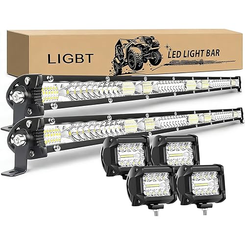 LIGBT 2Pcs 32 Inch 288W Slim LED Light Bar Kit 4PCS LED Pods 4Inch 60W Spot Flood Combo Fog Driving Lights Work Light Roof Bumper Lamp Offroad Lights for 4x4 Trucks SUV ATV UTV