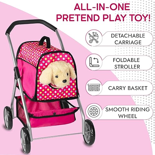 Miniatura 2 de fash n kolor Cochecito de muñeca para cachorros cochecito de juguete para cachorros juego de 6 piezas con muñeca para perro cochecito para perro