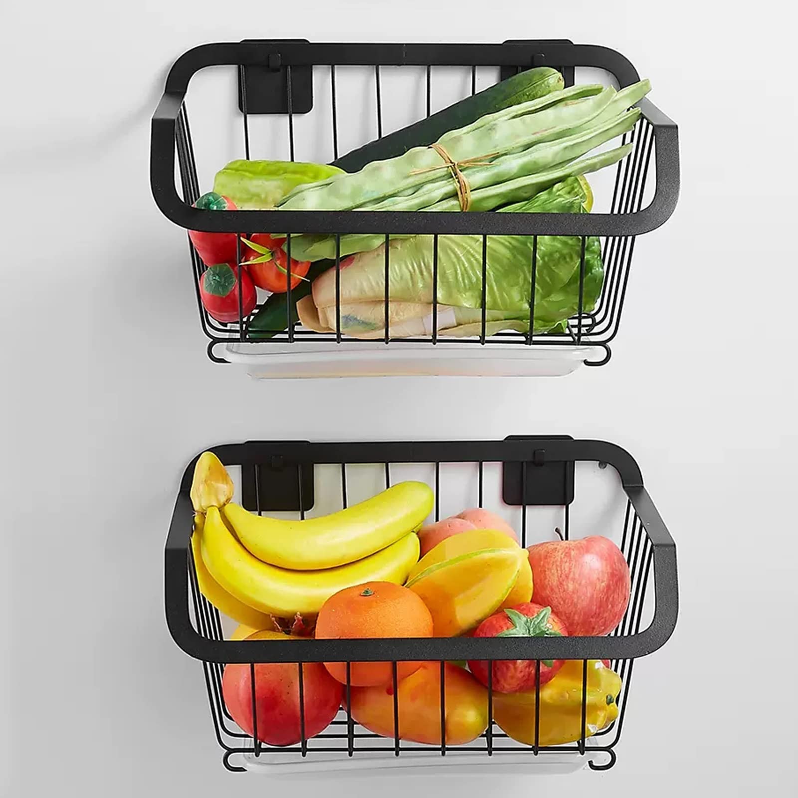 METTEOR Snack Storage Rack,Wall Mounted Fruit And Vegetable Rack, Stainless Steel Fruit And Vegetable Rack, Fruit Basket Stand Kitchen Snack Vegetable Metal Baskets, For Kitchen, Pantry, B (Noir 32.