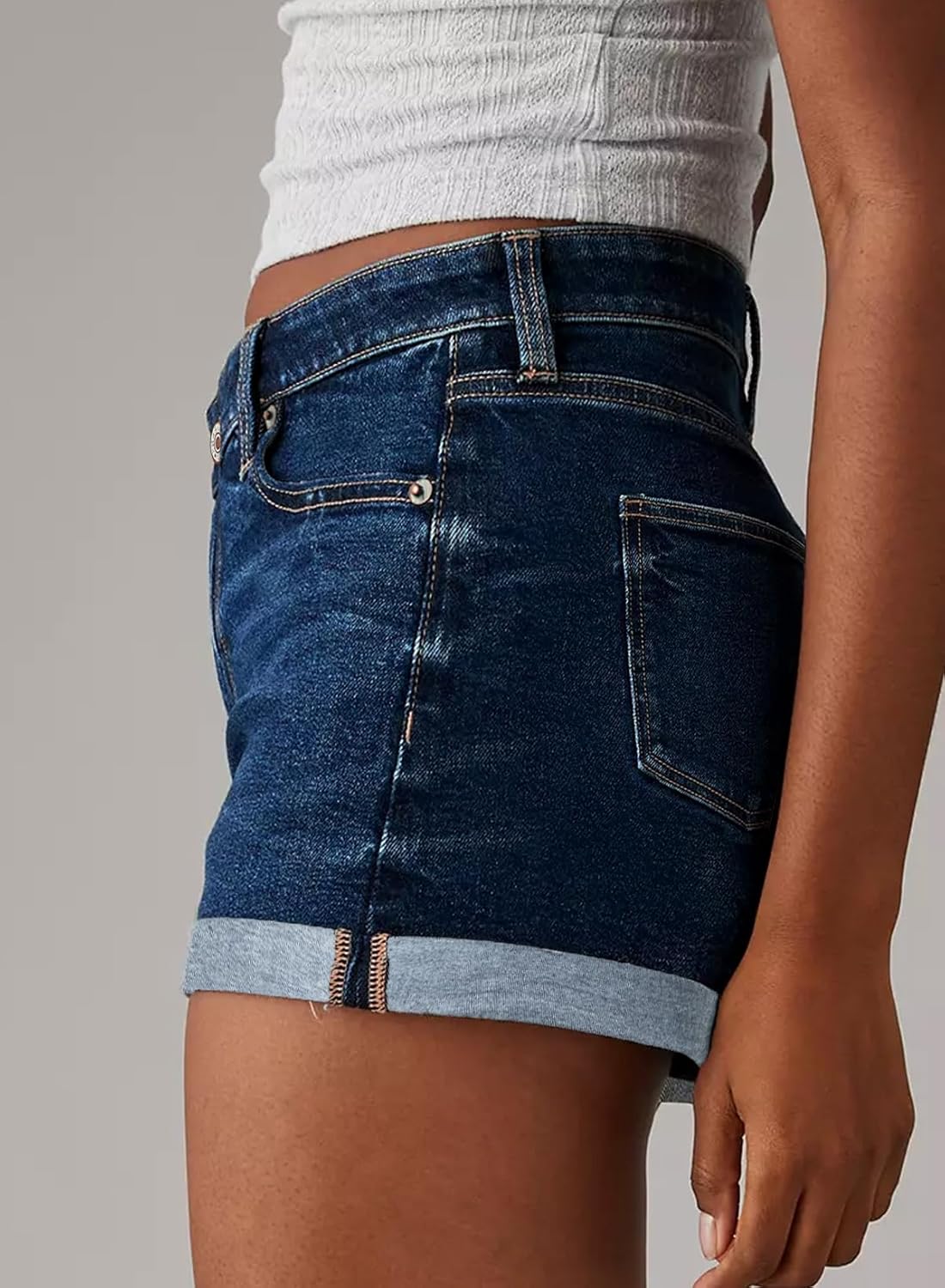 Sidefeel Women's Jean Shorts High Waisted Stretchy Casual Rolled Hem Zimbaplatinum Denim Shorts - Image 3