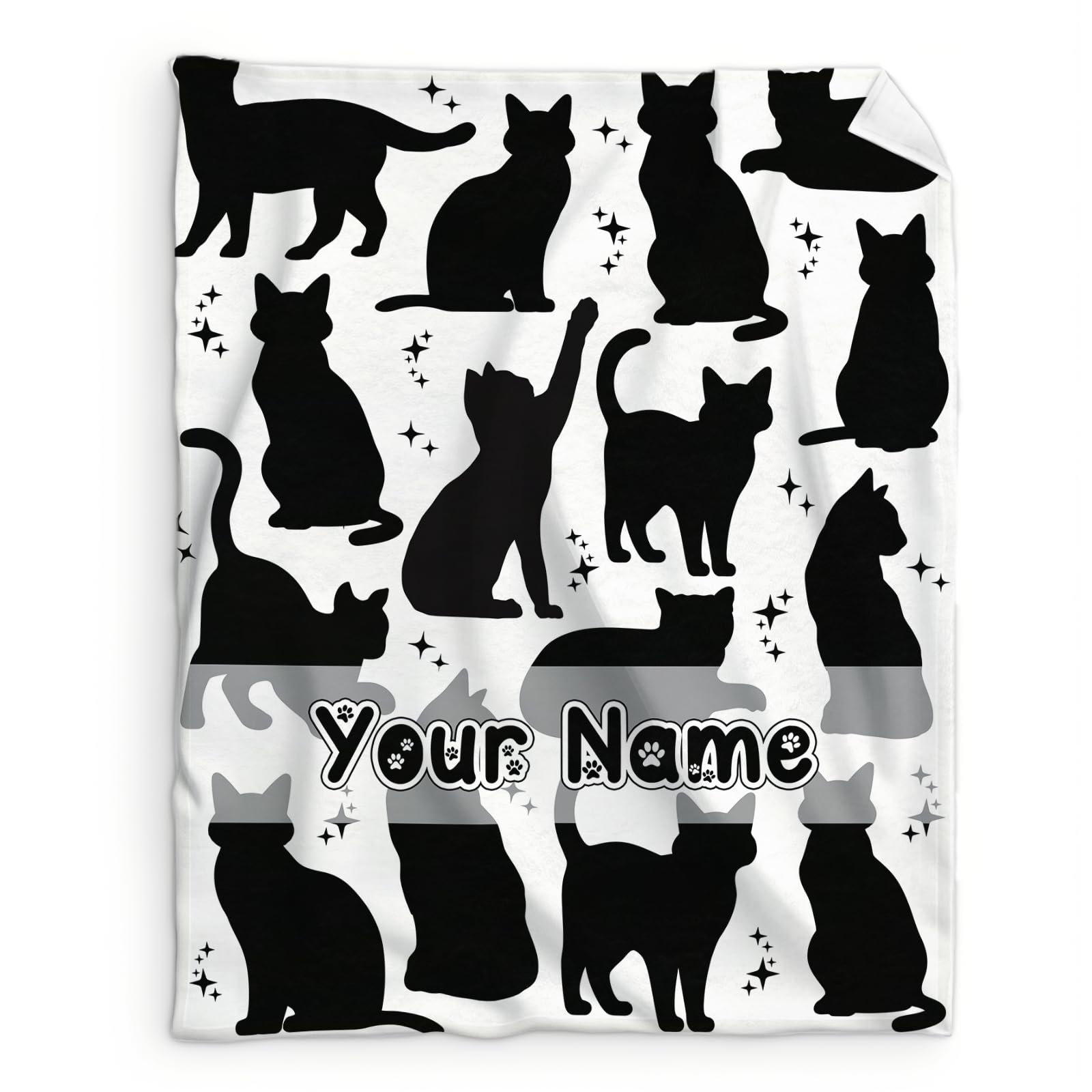 Girls Black Cat Blanket, Custom Throw Blankets for Kids Cat Lovers, 50x60 Inches Soft Personalized Flannel Throw for Daughter Granddaughter
