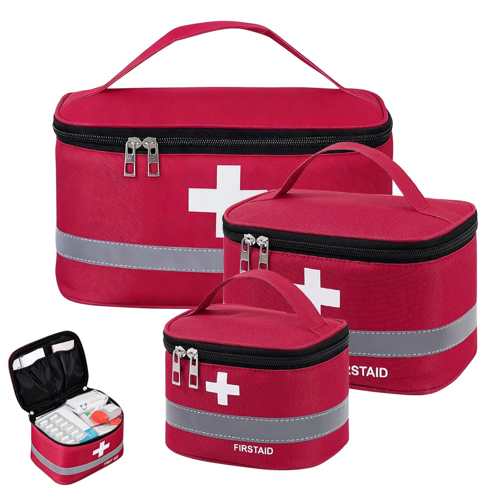 3 Pcs First Aid Bag Empty, Portable Travel First Aid Kit(Red, 3 Sizes)