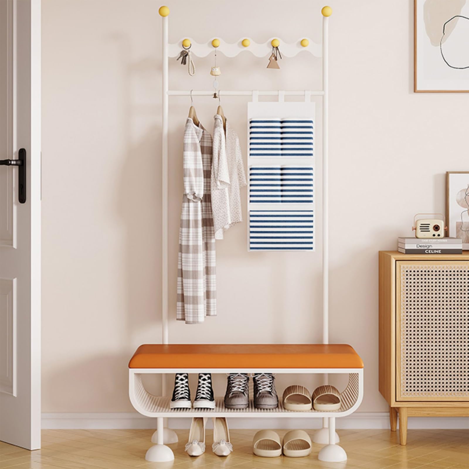 Porte-manteau avec banc 60 cm en métal noir pour l'entrée