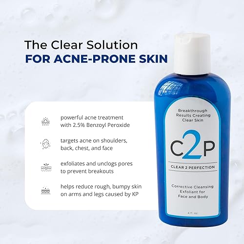 Miniatura 5 de Exfoliante facial para acné de Clear 2 Perfection - Exfoliante no comedogénico para el acné y el acné - Exfoliante corporal suave desarrollado por