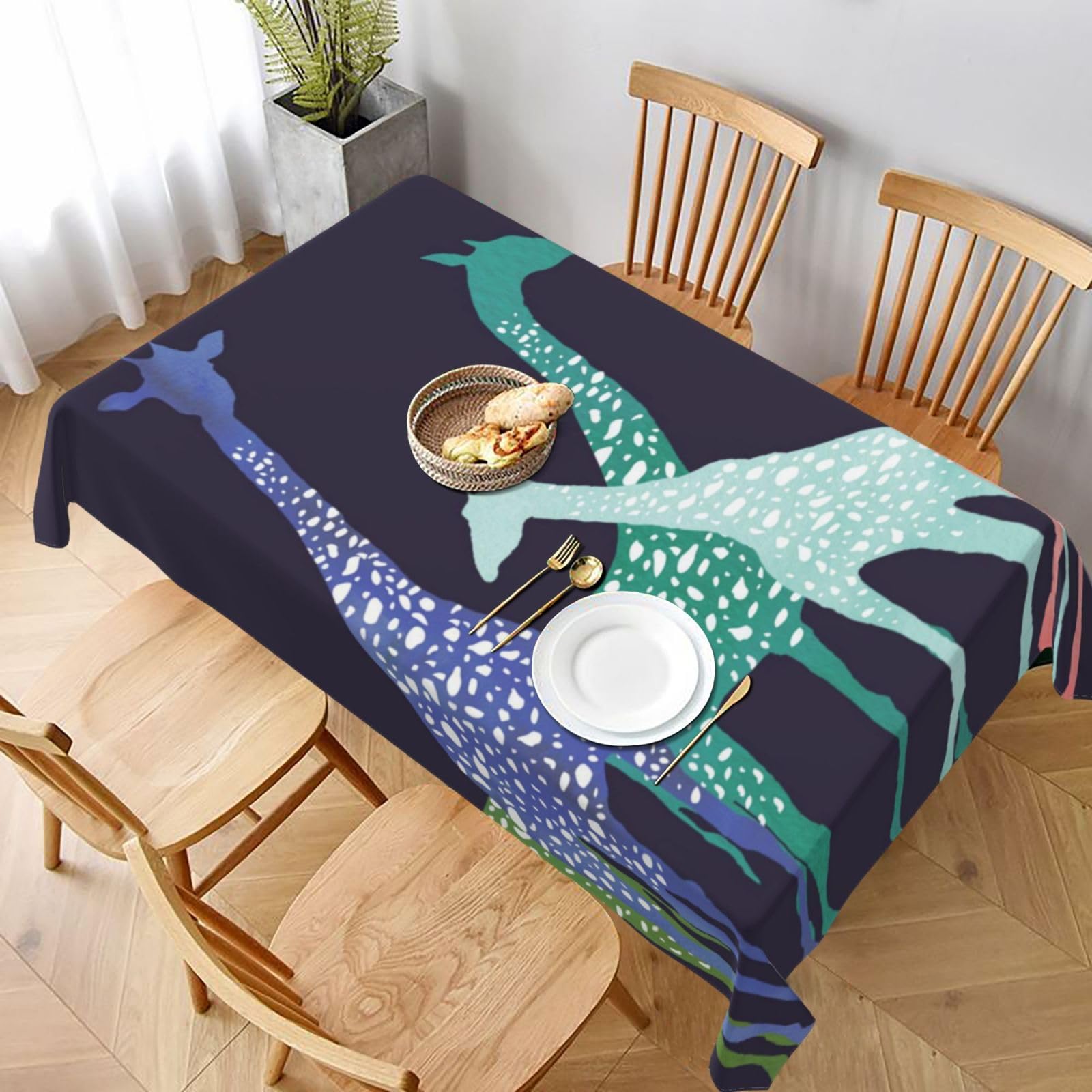 BNVSADC Colorful Giraffe Fans Lovers Printed Rectangle Tablecloth 228x152 CM, Water Resistant Polyester Table Cloth Decorative Fabric Table Covers for Kitchen Dining Table Parties Camping
