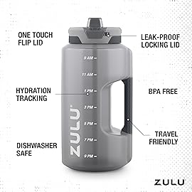 ZULU Goals 128oz Half Gallon Plastic Water Bottle with Straw and Time Marker | Large Reusable Jug with Handle and Leak Proof Lid for All Day Hydration, Gym and Outdoors, Gift Ready, Grey