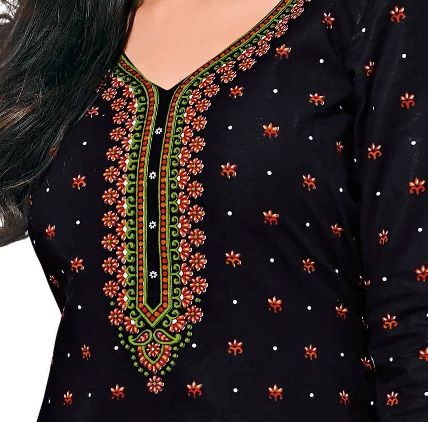 Miraan Women's Cotton Unstitched Dress Material (Black, Free Size) 1