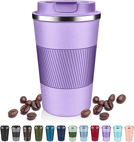Vasos de café aislados con tapa abatible de 12 oz  17 onzas, taza de café de viaje de acero inoxidable a prueba de fugas, taza de café aislada al