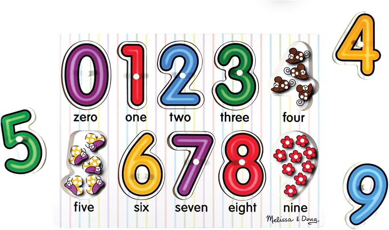 Lift & See Numbers Wooden Peg Puzzle - 10 Pieces - FSC Certified