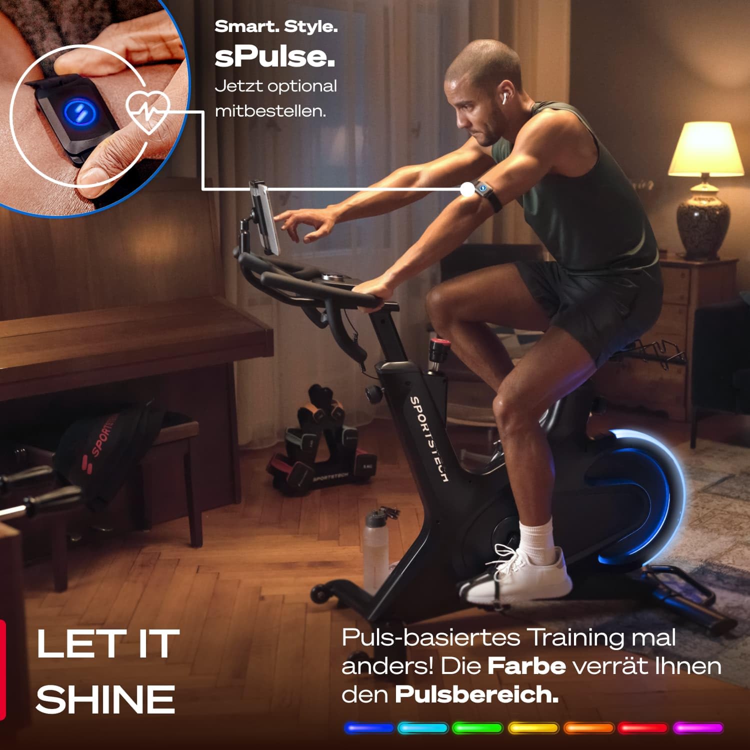 Sportstech sBike Lite Premium Heimtrainer Fahrrad Ergometer Speedbike, mit 16,5 kg Schwungrad, Magnetbremse & Wattanzeige, Indoor Cycling Bike, App-kompatibel Hometrainer, LED-Pulsanzeige, bis 150 kg