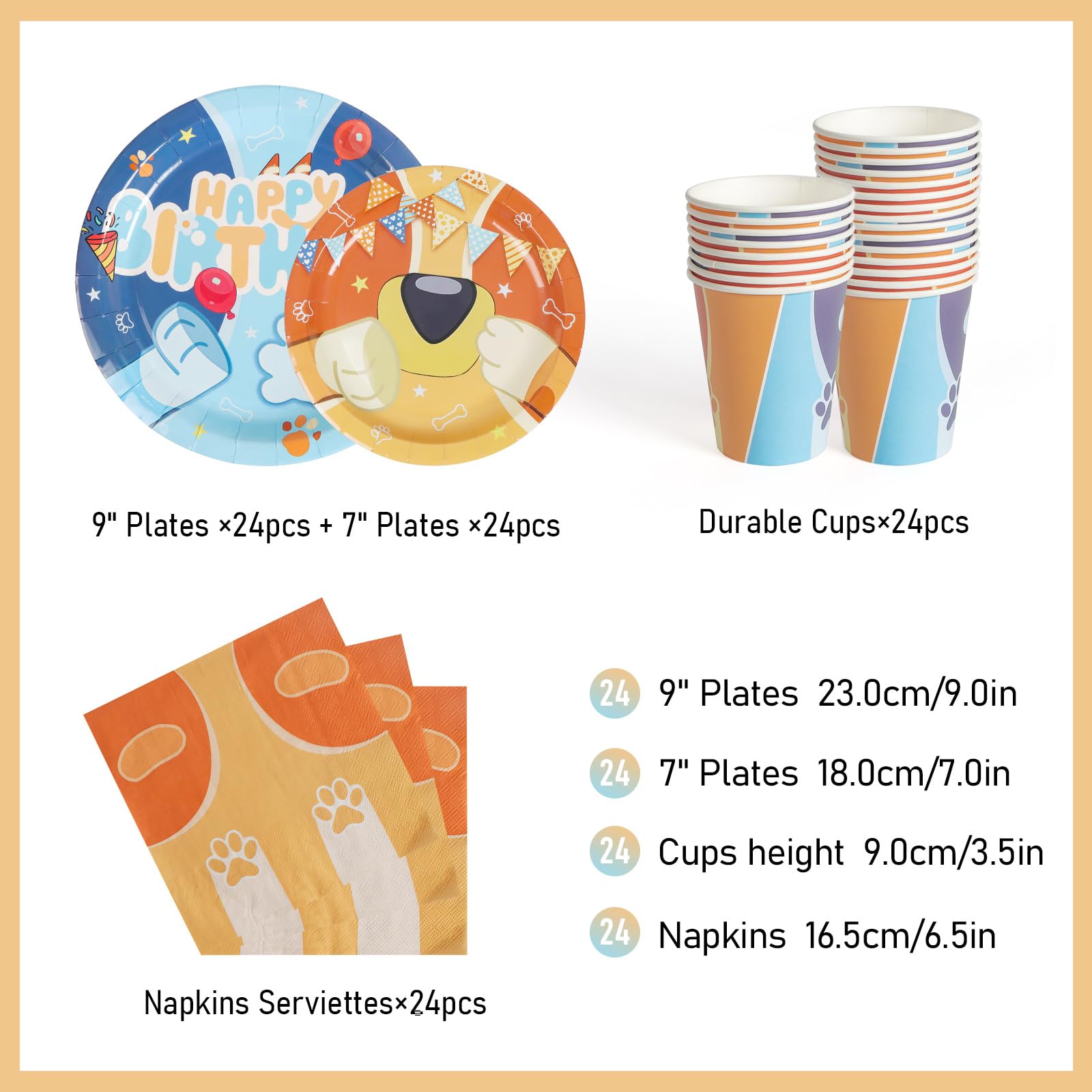 Set di stoviglie PARTY GO 96 pezzi, piatti di carta cartone animato blu per feste di compleanno, set di stoviglie per feste include piatti di carta, tovaglioli, posate per decorazioni di compleanno