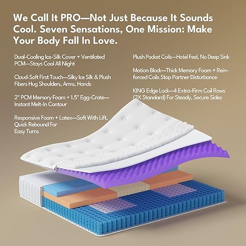 Miniatura 6 de Colchón Queen de 14 pulgadas, colchón híbrido de lujo tamaño Queen con doble refrigeración, espuma viscoelástica PCM ventilada de 2 pulgadas,