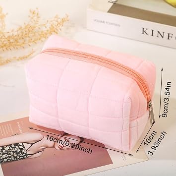 Small Makeup Bag, Fluffy Travel Cosmetic Bag, Cute Zippered Toiletry Organizer Case, Daily Makeup Pouch for Women Girls (Pink)