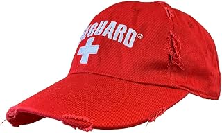 LIFEGUARD Officially Licensed Red Vintage Worn Look Baseball Cap Adjustable Sun Hat Ideal for Men and Women