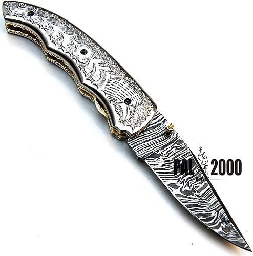 Miniatura 4 de Cuchillo plegable  Cuchillo hecho a mano  Cuchillos de acero Damasco  Hoja plegable de borde afilado de 8 pulgadas  Cuchillo personalizado  Mango de