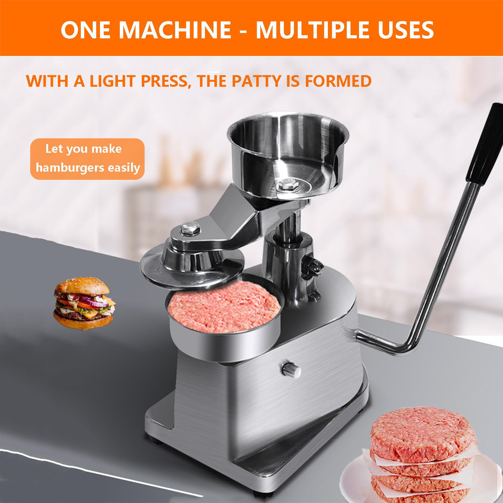 DFEDHF Manual Hamburger Patty Maker, Commercial Cookie Presses Meat Tenderisers with Patty Papers & 4 Gloves, Hamburger Press Machine for Kitchen and Restaurants - 3 Sizes, 15cm