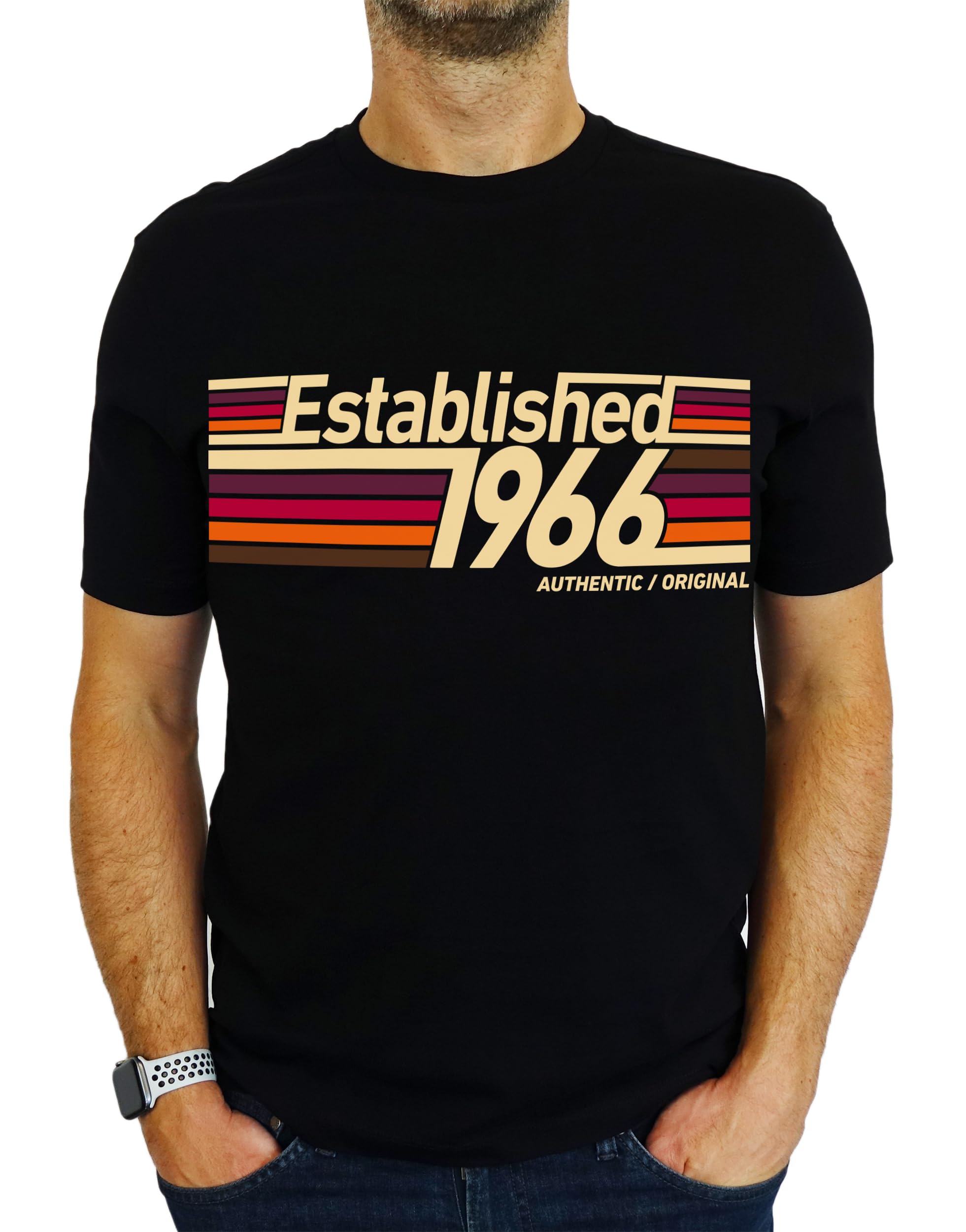 1966 Established Retro Stripes - 60th Birthday Gift | Present Mens T-Shirt Black XL