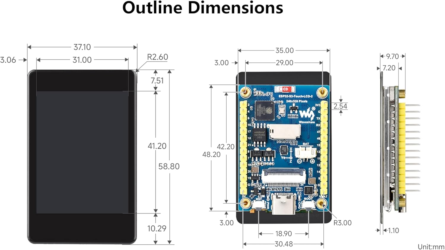 ESP32-S3 2inch Capacitive Touch Display Development Board, Onboard 2inch IPS Touchscreen 240x320 Pixels, 32-bit LX7 Dual-core Processor, Supports WiFi & Bluetooth (Without Camera Module)