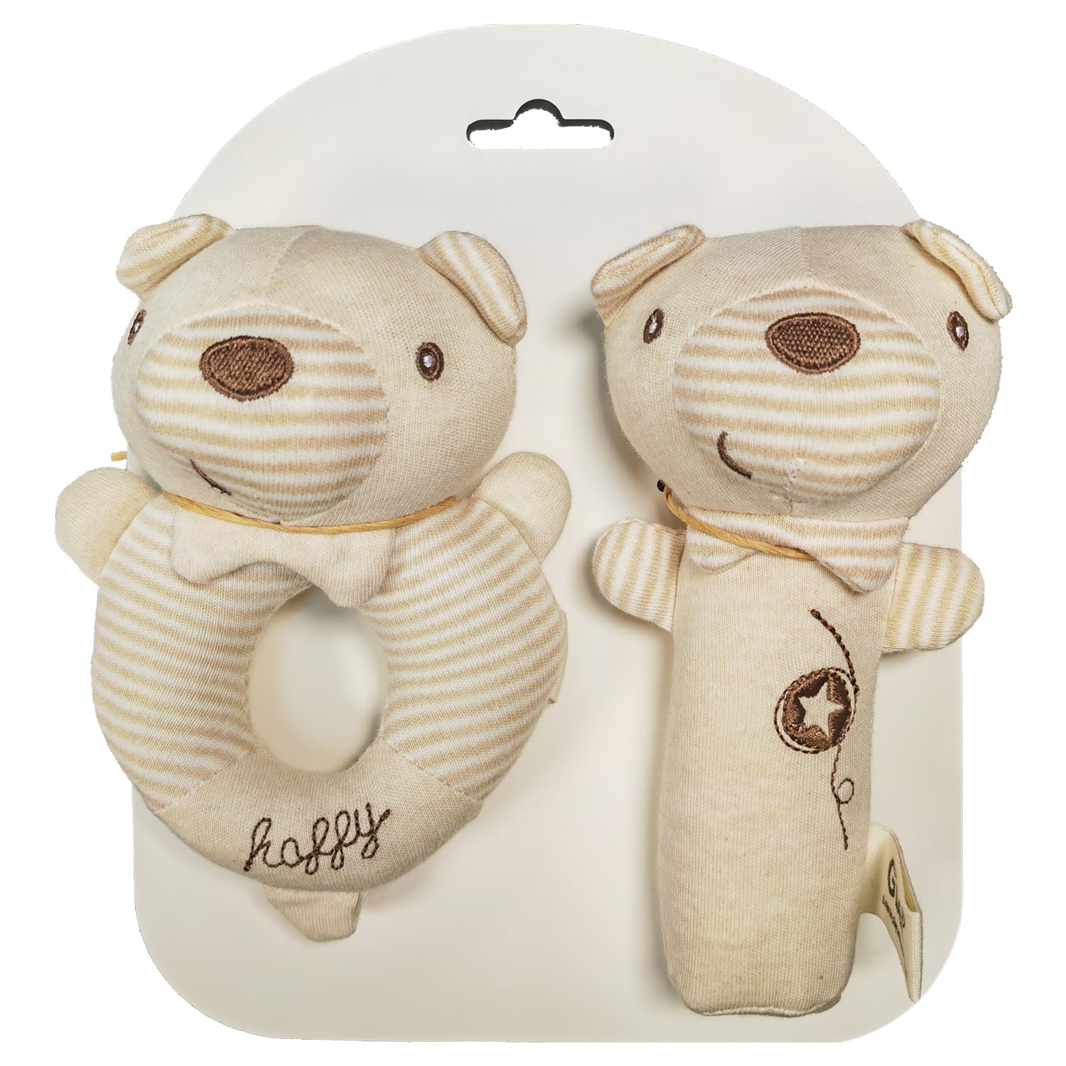 Baby Handheld Bear Rattle Set, 2 Pack Soft Plush Plush Rings and Safe Cute Bear Shaped Rattles, Perfect Infant Developmental Toys for Newborns and Toddlers