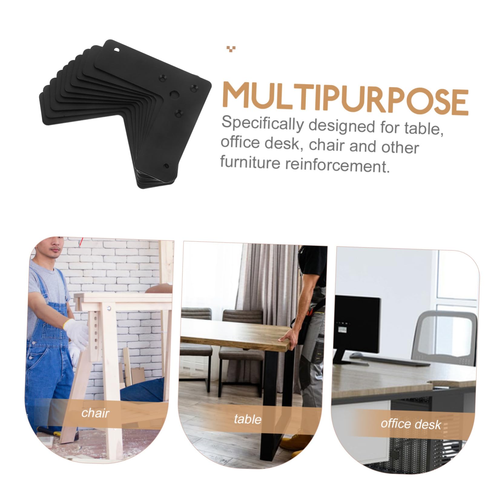 10 Pezzi Staffe Angolari a 90 Gradi in Ferro Nero, Supporto Robusto per Mobili e Legno, Installazione Semplice, Rinforzo per Mensole