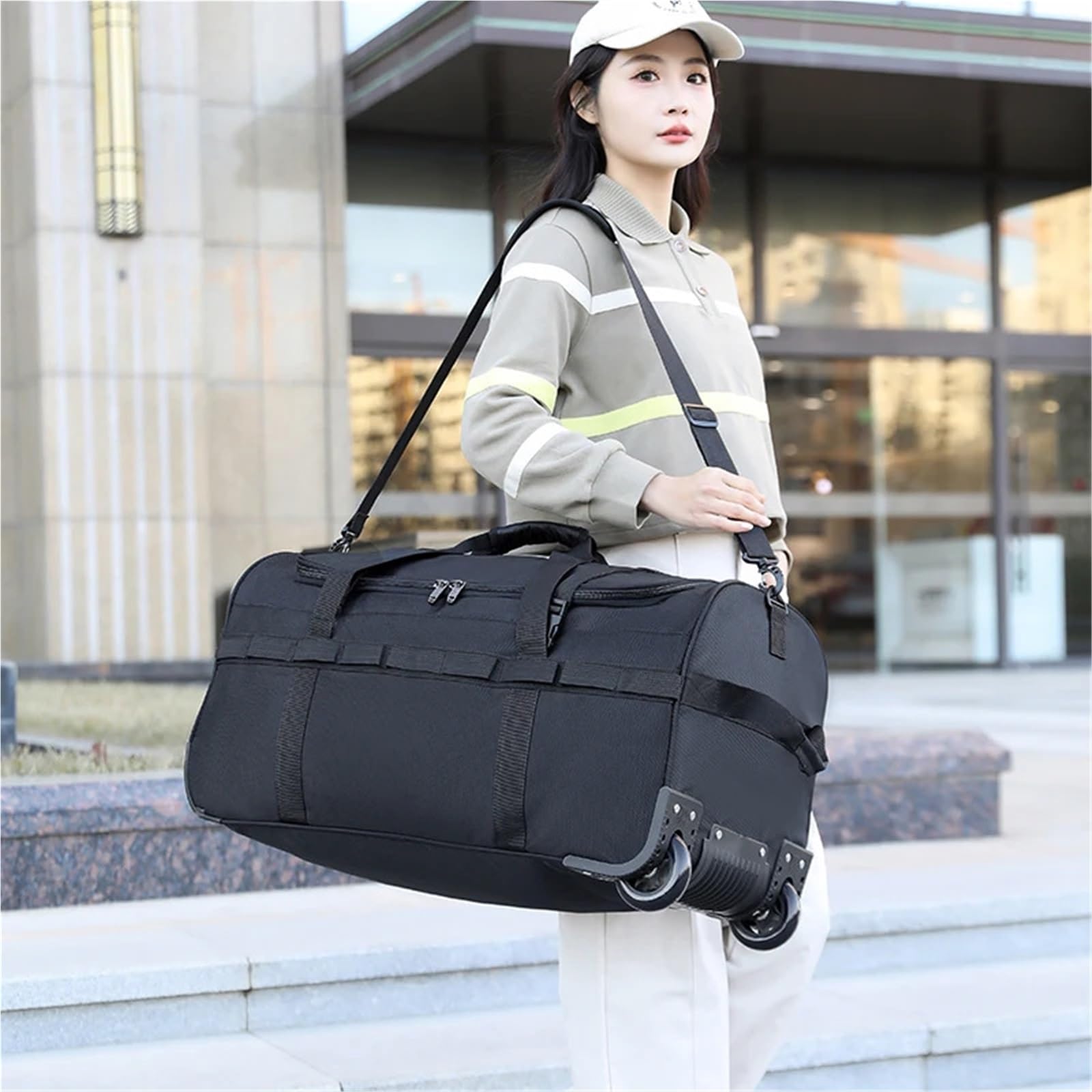 Borsone da Viaggio con Ruote Borsone con ruote resistente, pieghevole, impermeabile, tracolla regolabile e tasche for viaggi palestra(Grey)