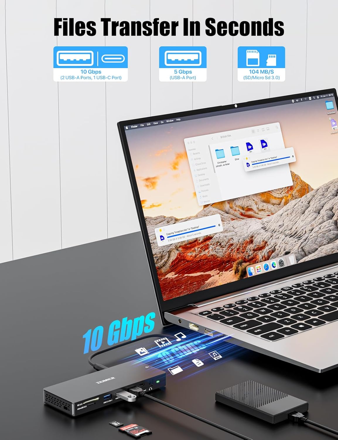 ZIUMIER USB C Docking Station Dual Monitor, 12 in 1 Laptop Docking Station - Single 8K or Dual 4K Displays, 1 HDMI, 1 DP, 100W PD, 3x10Gbps USB-A/C Data, 5Gbps USB-A Data, Ethernet, Audio, SD/Micro SD
