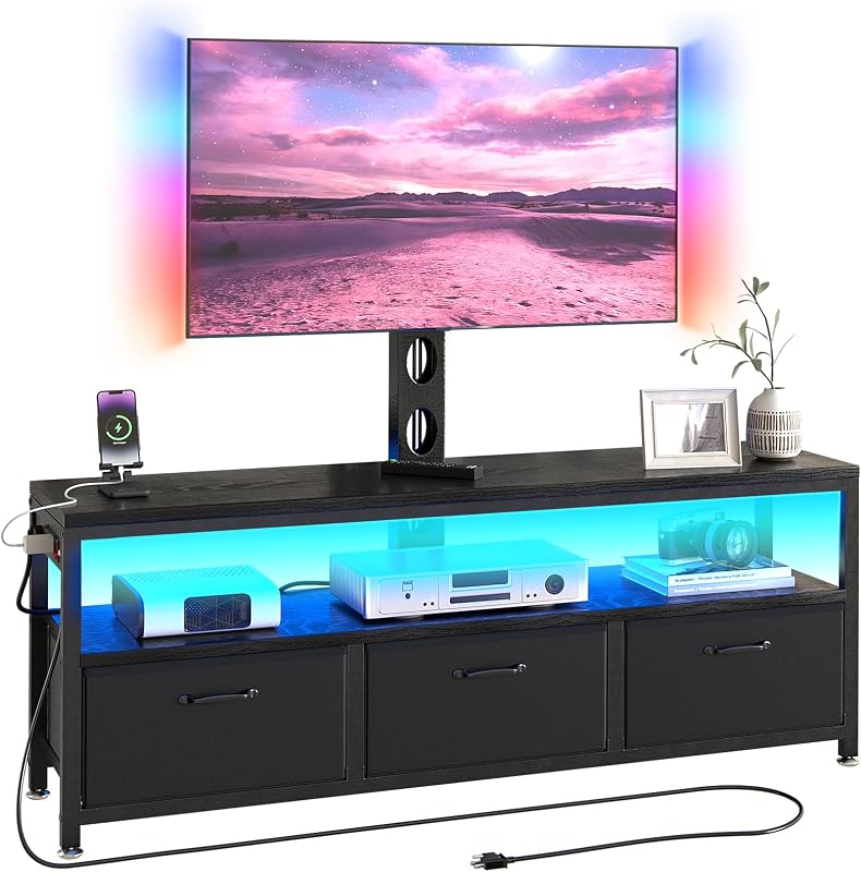 JUSTOGO TV Stand with Mount, Entertainment Center for 55 60 65 inch, Black
