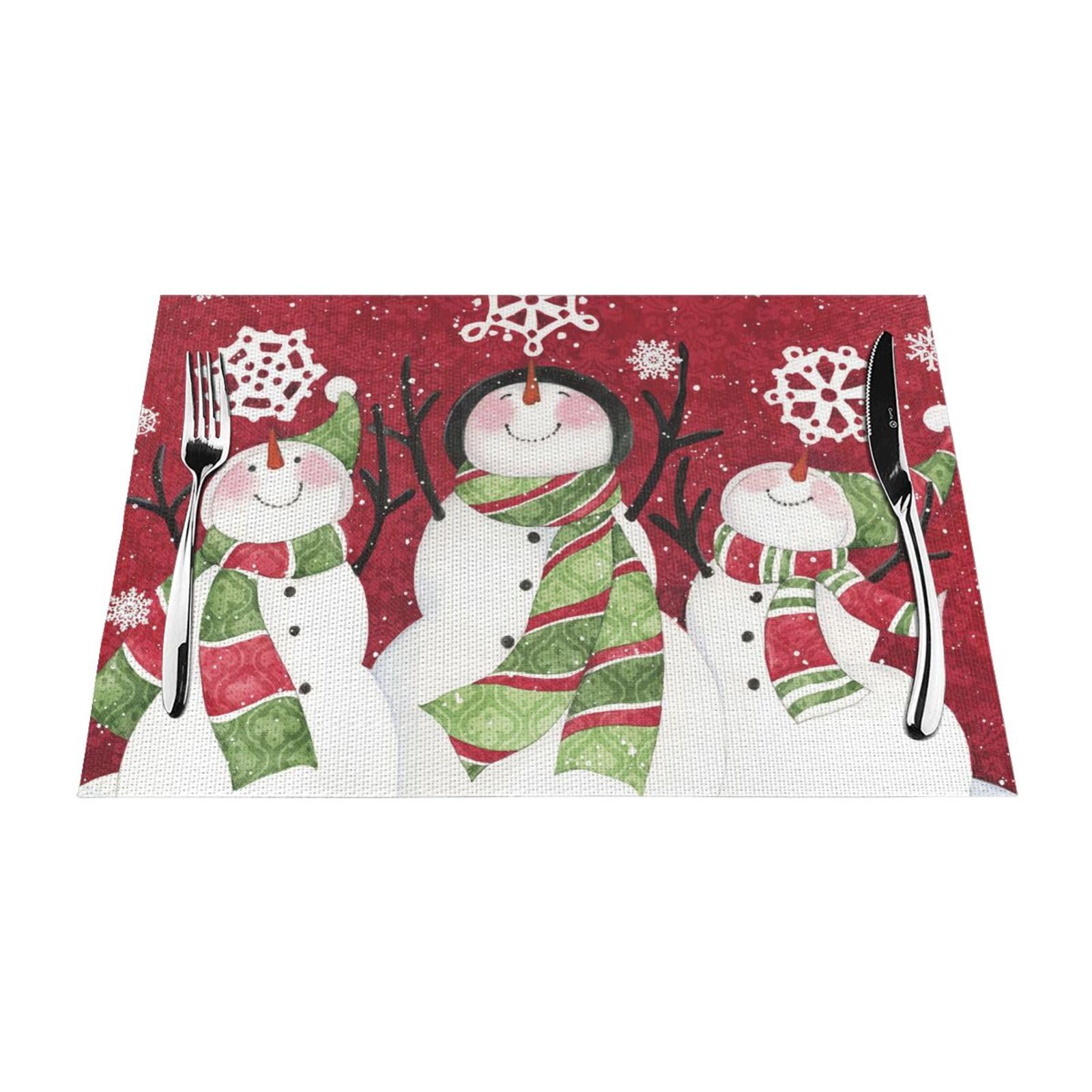 PVC Placemat Set of 4 PCS, 45x30 CM, Merry Christmas Cute Snowman Printed Non-Slip Heat Resistant Place Mats for Kitchen Dining Table Indoor Outdoor