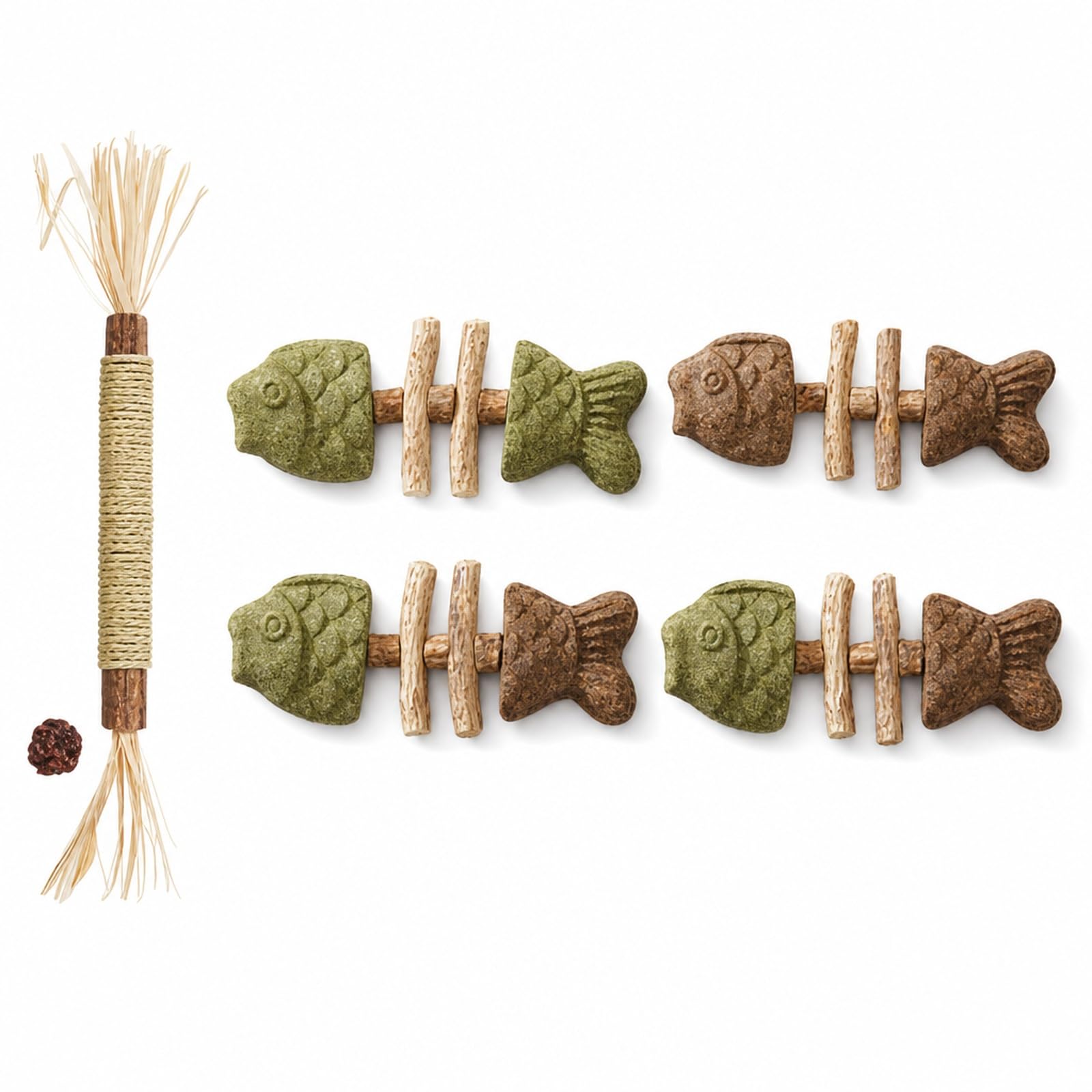LTTNPY 5 PCS Catnip and Silvervine Fish Chew Set, Dental Chew Toys For Adult Cats, Interactive Play Collection With Fish Bone And Matatabi Stick