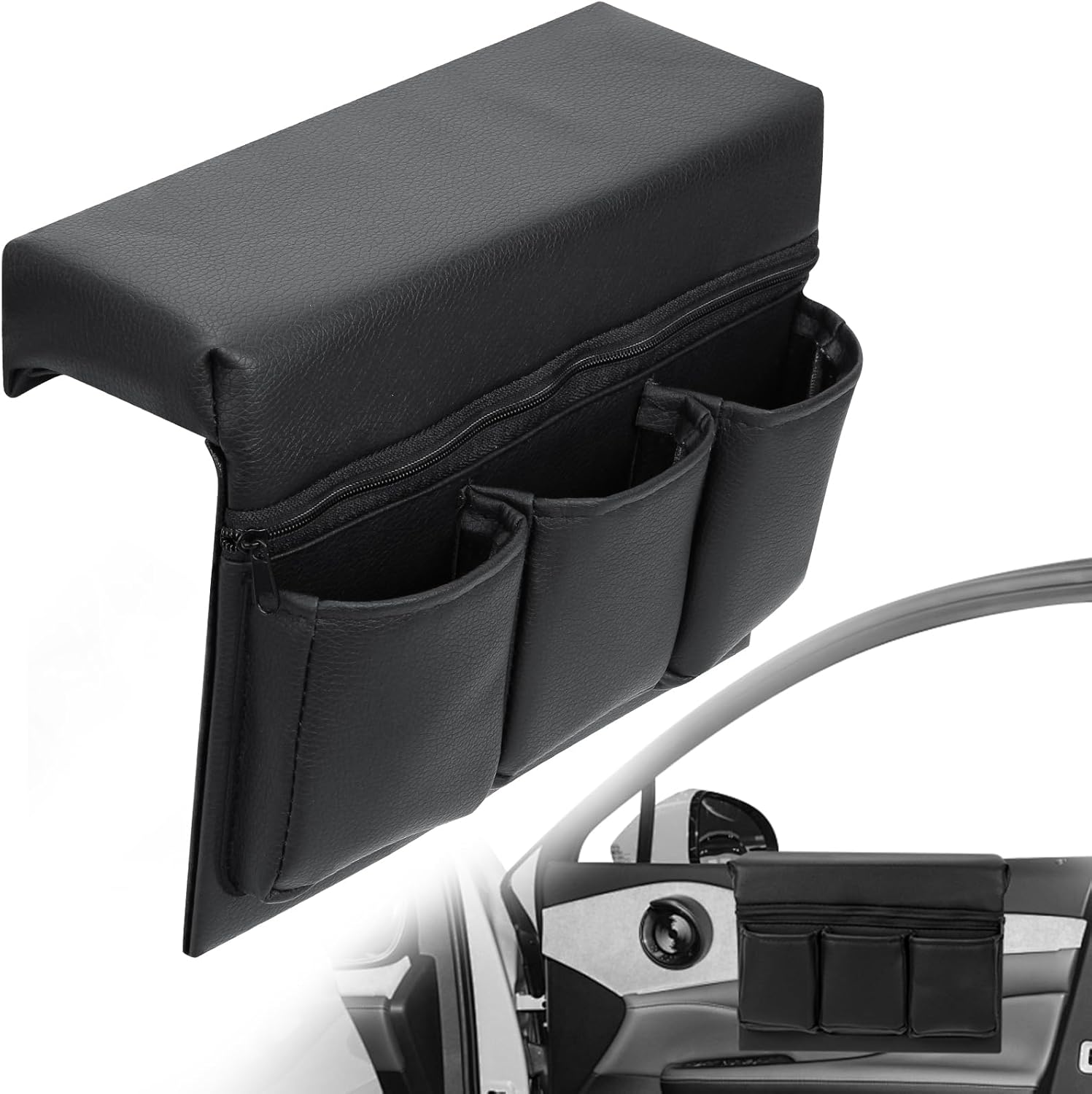 Car Window Side Storage Box,Leather Window Armrest Bag Black Car Door Window with Multiple Pockets,Universal Interior Accessories