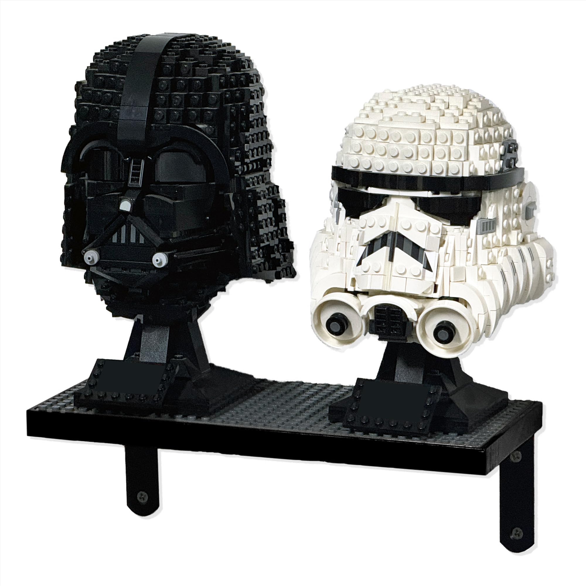 Gemutlich Wooden Display Shelves for Building Bricks – 2‑Pack Floating Wall-Mounted For Lego Minifigure Helmet 75328 75277 75327 75304 75429 75415